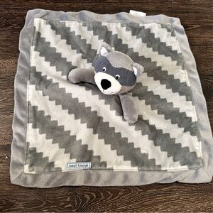Carters Raccoon Grey Gray Best Friends Security Blanket Rattles Satin zigzag 15"